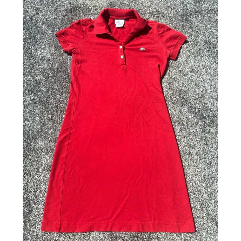 Lacoste Womens Small Red Polo Dress Mini Tennis Preppy Crocodile Logo Y2K